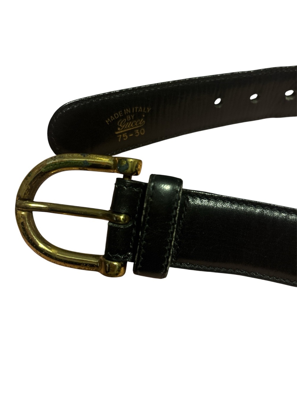 Vintage Gucci Black Leather Belt with Gold Double-G Accents - Picture 4 of 7